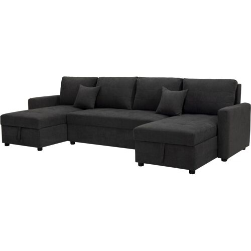 Canapé panoramique convertible avec coffres de rangement "Antoine" - 5 places - Gris foncé