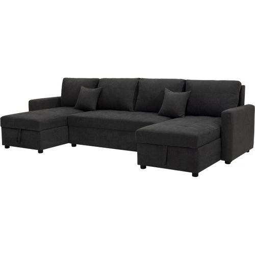 Canapé Panoramique Convertible Avec Coffres De Rangement "Antoine" - 5 Places - Gris Foncé