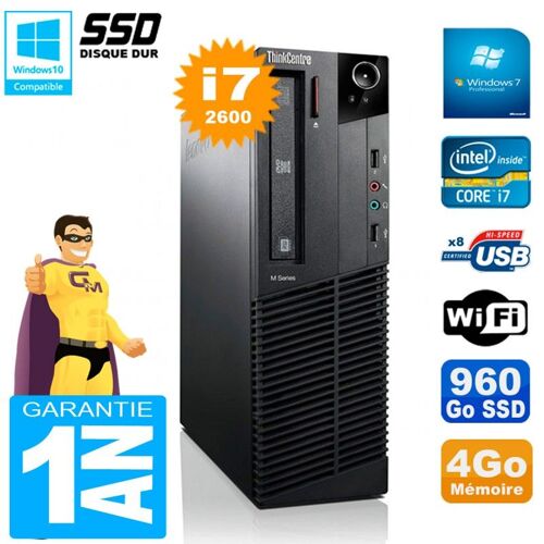 PC Lenovo M92p SFF Core I7-2600 4Go Disque 960Go SSD Graveur DVD Wifi W7