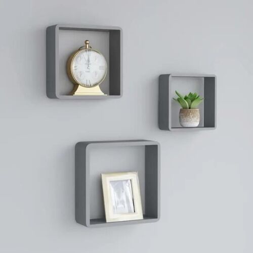 vidaXL Étagères murales sous forme de cube 3 pcs Gris MDF