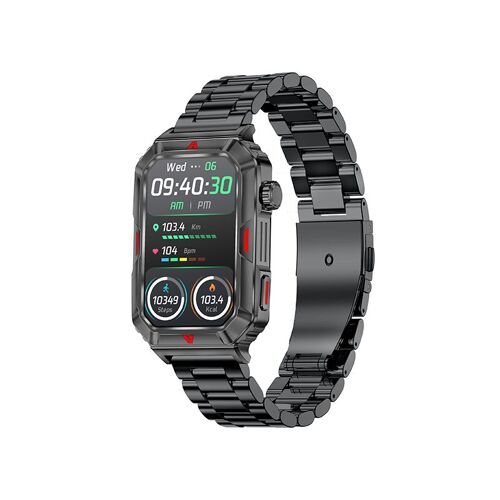 Rainbuvvy Cf26 1.57 Pouces Hd Full Touch Screen Talk Bluetooth Musique Surveillance De La Sante 290mah Surveillance De Mouvement Montre Intelligente Bracelet En Acier Noir