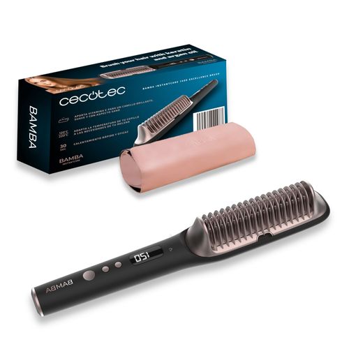 Cecotec Brosse Lissante Bamba Instantcare 1400 Excellence Brush. Température Réglable De 120º À 220º, Chauffage En Seulement 30 Secondes, Affichage Lcd. Générateur D?Ions.