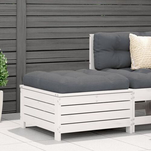 Vidaxl Repose-Pied De Jardin Avec Coussin Blanc Bois De Pin Massif