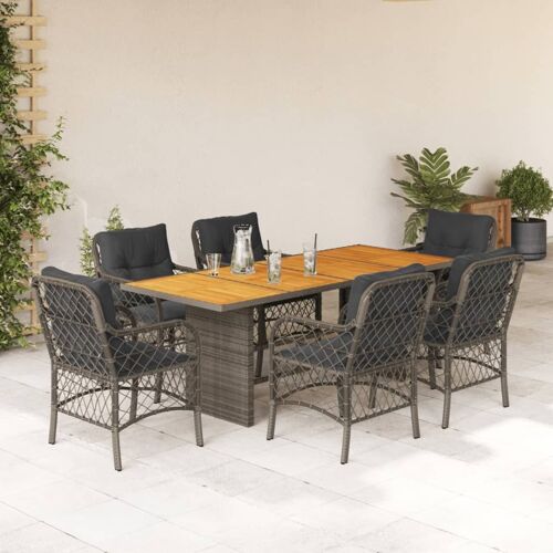 Vidaxl Ensemble À Manger De Jardin Et Coussins 7 Pcs Gris Rotin
