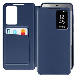 Étui Fenêtre Pour Samsung Galaxy S24 Avec Clapet Porte-Carte Bleu Nuit
