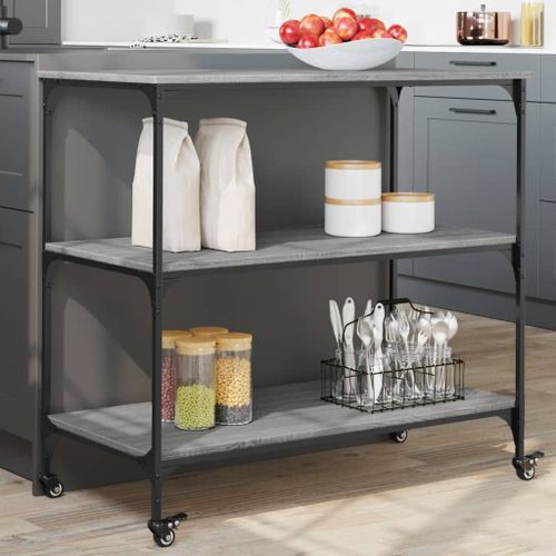 vidaXL Chariot de cuisine sonoma gris 102x50x95 cm bois d'ingénierie