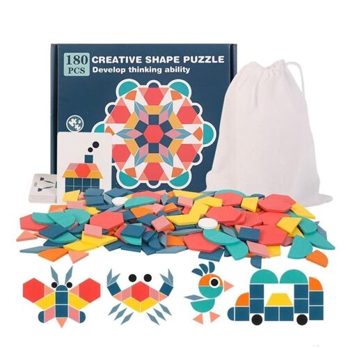Ensemble De Blocs À Motifs En Bois De 180 Pièces, Puzzle De Forme Géométrique Manipulatrice Goodnice