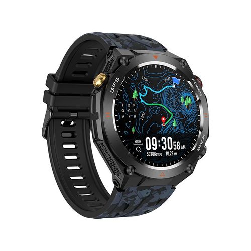 Rainbuvvy Kc82 Smartwatch 1,45 Pouces Integre Gps Boussole Montre De Sport En Plein Air Bluetooth Appel Surveillance Frequence Cardiaque Surveillance Du Sommeil Sante Tracker Step 650mah Montre Pour Hommes Noir Camouflage