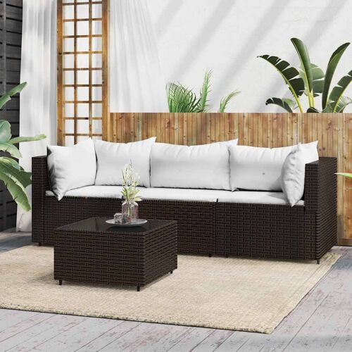 Vidaxl Salon De Jardin 4 Pcs Avec Coussins Marron Résine Tressée