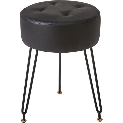 Similicuir Rond Repose - Pieds, Table d'appoint Tabouret de Table de Maquillage, PU vanité Siège, canapé Tabouret, Pieds en Acier doré, Noir