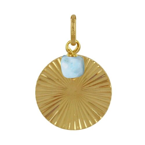 Les Poulettes Bijoux - Pendentif Plaqué Or Pastille Striée Et Petit Cube De Larimar