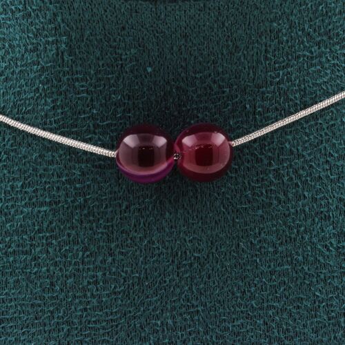 Collier 2 Perles Agate Rubanée Rose 8 Mm. Chaine En Acier Inoxydable Collier Femmes, Hommes. Taille Personnalisable.