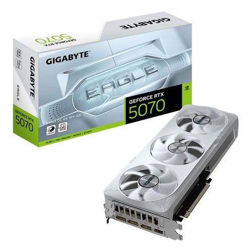 GIGABYTE GeForce RTX 5070 EAGLE OC ICE SFF 12G Carte Graphique - 12 Go GDDR7, 192 bits, PCI-E 5.0, 2587 MHz Core Clock, 3 x DP 2.1a, 1 x HDMI 2.1b, NVIDIA DLSS 4, GV-N5070EAGLEOC ICE-12GD