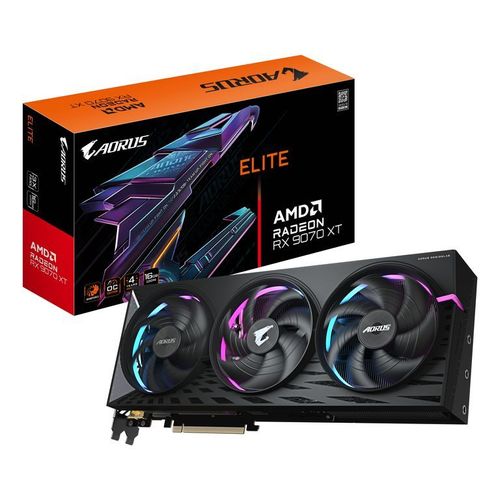 GIGABYTE AORUS Radeon RX 9070 XT ELITE 16G Carte Graphique - 16 Go GDDR6, 256 bits, PCI-E 5.0, 3100 MHz Fréquence du Coeur, 2 x DisplayPort, 2 x HDMI, GV-R9070XTAORUS E-16GD