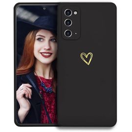 TRAHOO-Coque pour Samsung Galaxy Note 20 Étui, Mince Souple Silicone Coque Antichoc Housse, Anti-Rayures Bumper Housse TPU Téléphone Case Cover avec Motif Coeur Noir