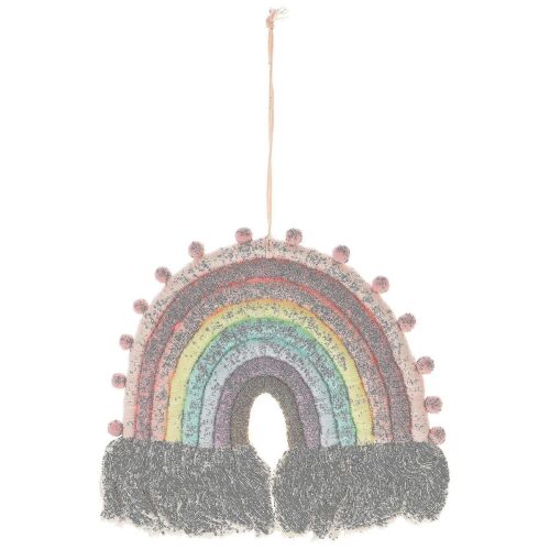 Suspension murale à pompons arc-en-ciel colorés ¿ Pendentif en coton pour chambre d'enfant et décoration intérieure ¿ Cadeau idéal et accessoire photo