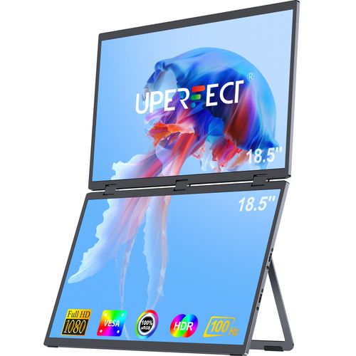 UPERFECT|Moniteur double écran supérieur et inférieur Full HD 18,5 pouces 1080P 100 % sRGB