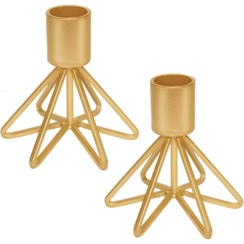 Lot de 2 bougeoirs géométriques dorés élégants ¿ Bougeoirs décoratifs faits main pour la décoration intérieure