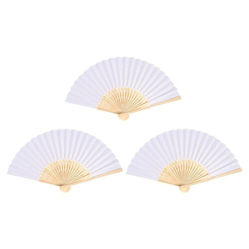Lot de 3 éventails pliables en papier vierge à faire soi-même pour décoration intérieure, mariages, loisirs créatifs et cadeaux uniques - Créatifs et portables