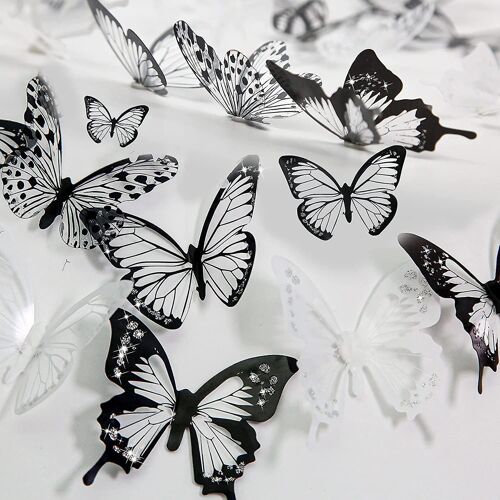 24 stickers muraux papillons 3D pailletés ¿ Décoration amovible pour la maison, les chambres d'enfants, idées cadeaux originales