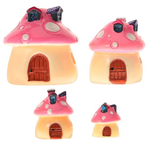 Charmante maison champignon miniature ¿ 4 pièces décoratives en résine pour jardins de fées, micro-paysages et compositions succulentes