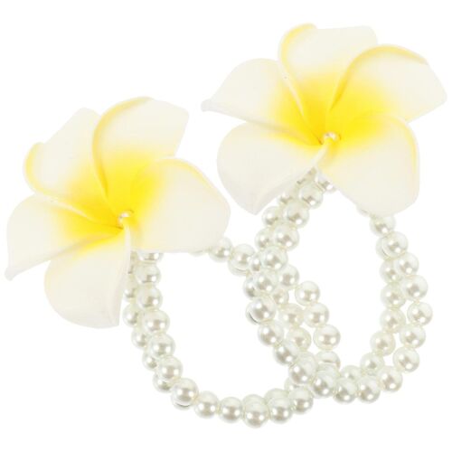 Ensemble de 2 bracelets hawaïens en perles avec fleur de frangipanier ¿ Élégante chaîne de perles artificielles pour fêtes et cadeaux