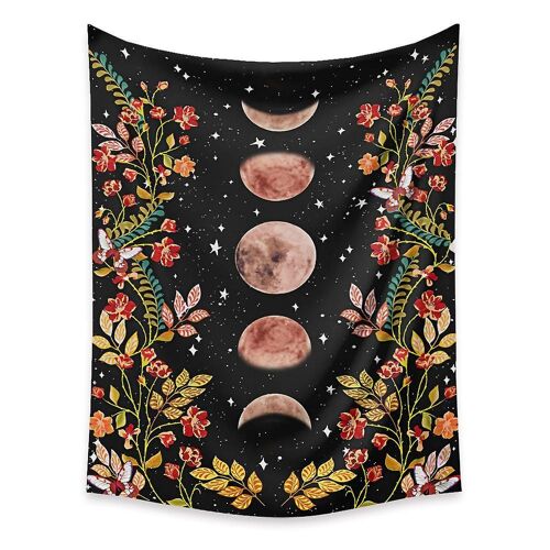 Tapisserie Jardin au clair de lune ¿ Phases lunaires avec vignes et fleurs ¿ Décoration murale en polyester de haute qualité pour la maison
