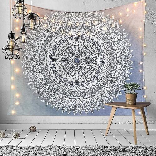Tapisserie murale bohème à fleurs grises et bleu marine ¿ Art mandala indien pour décoration intérieure, couverture de plage et plus encore