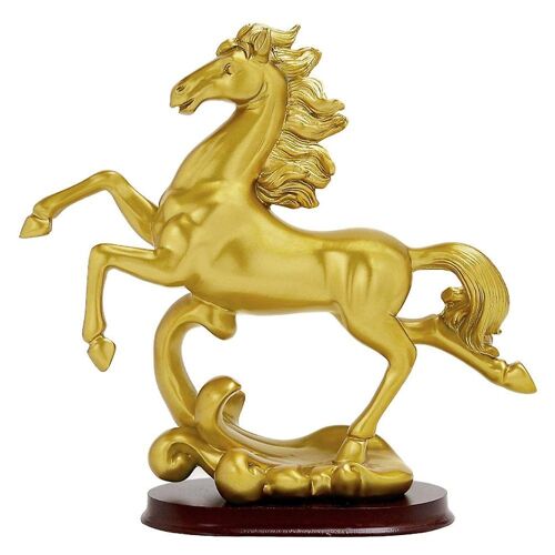 Statue élégante de cheval doré ¿ Décoration en résine du zodiaque chinois pour la maison, le bureau et les cadeaux ¿ Pièce décorative de 25 cm