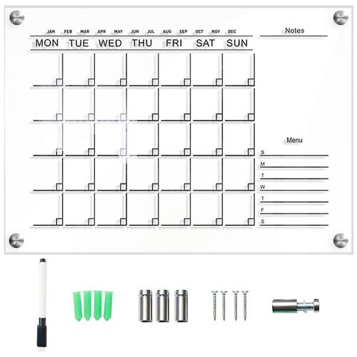 Calendrier mural élégant en acrylique transparent - Organiseur pratique pour la maison avec marqueur pour tableau blanc et suspension facile