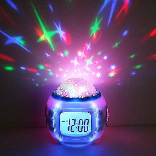Réveil LED enchanteur avec projecteur d'étoiles, musique, affichage de la température et veilleuse à changement de couleur pour enfants