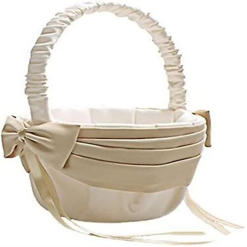 Élégant panier de demoiselle d'honneur en ivoire - Décoration de mariage traditionnelle en satin, parfait pour les cérémonies et les occasions spéciales
