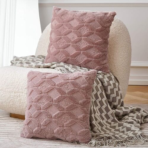 Lot De 2 Housses De Coussin Décoratives De Luxe En Fausse Laine 45 X 45 Cm Avec Broderie 3d - Dos En Velours Doux, Décoration D'intérieur