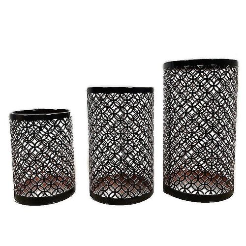 Ensemble de bougeoirs rétro en bronze pour bougies piliers ¿ Design creux, décoration d'intérieur élégante, 3 tailles incluses