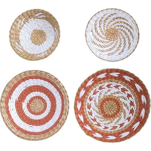 Assiettes Rondes Tissées Bohèmes - Décoration Murale Colorée Pour Salon, Chambre Et Pendaison De Crémaillère, 4 Pièces