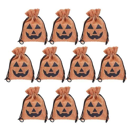 Lot De 10 Sacs De Rangement En Forme De Visage De Citrouille D'halloween - Sacs À Bonbons Durables Avec Cordon De Serrage Pour La Collecte De Bonbons Et Les Décorations