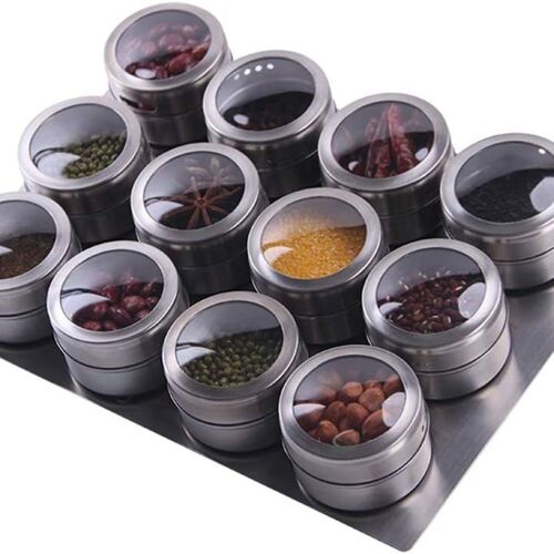 Pots À Épices Magnétiques En Acier Inoxydable, Avec Plateau, Pour La Cuisine, Paquet De 12 Goodnice