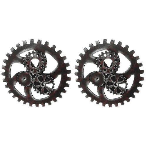 Lot de 2 décorations murales vintage en bois avec roues dentées - 40 cm - Décoration de bar, style ancien pour espaces à thème vintage
