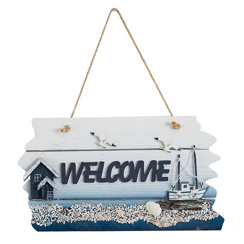 Panneau de bienvenue nautique - Décoration de plage méditerranéenne pour la maison, ornement mural en pin léger, usage intérieur/extérieur