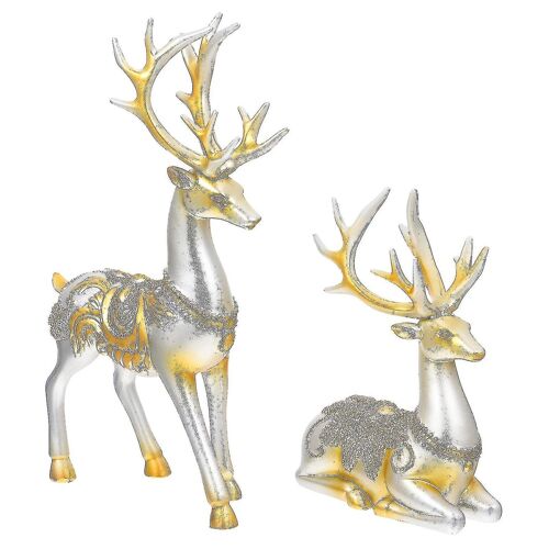 Lot de 2 statues décoratives de cerfs ¿ Décoration d'intérieur légère en résine pour le bureau, les amis et les fêtes