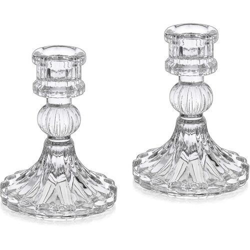 Lot de 2 bougeoirs élégants en cristal ¿ Motif antique en relief pour la décoration intérieure et les occasions spéciales