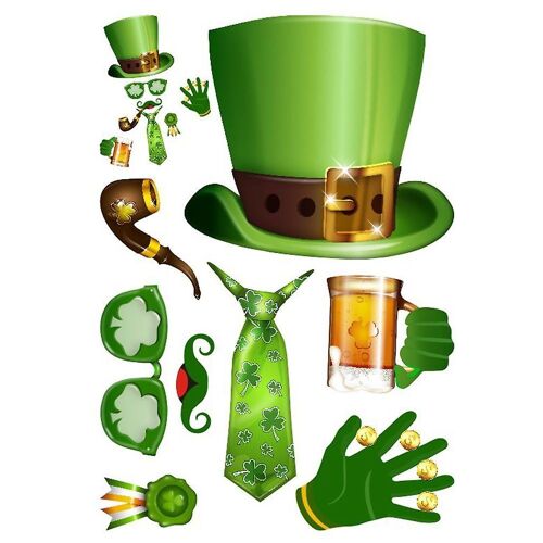 Sticker fenêtre nain vert vibrant pour la Saint-Patrick ¿ Décoration murale festive pour les fêtes de fin d'année