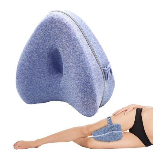 Coussin orthopédique en mousse à mémoire de forme pour les genoux, pour les personnes dormant sur le côté ¿ Coussin de soutien des jambes bleu pour l'alignement du dos et des hanches