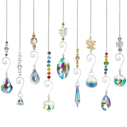 Lot de 9 attrape-soleil en cristal ¿ Prismes en perles de verre pour la décoration intérieure, créateurs d'arcs-en-ciel pour fenêtres et jardins