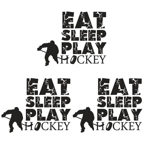 Lot de 3 autocollants muraux de hockey ¿ Décoration murale en vinyle pour salon, motif « Eat Sleep Play », en PVC durable et amovible