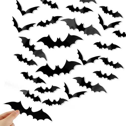 120 autocollants chauve-souris d'Halloween - Décoration murale imperméable en 4 tailles - Facile à appliquer et à retirer - Parfait pour une décoration effrayante !