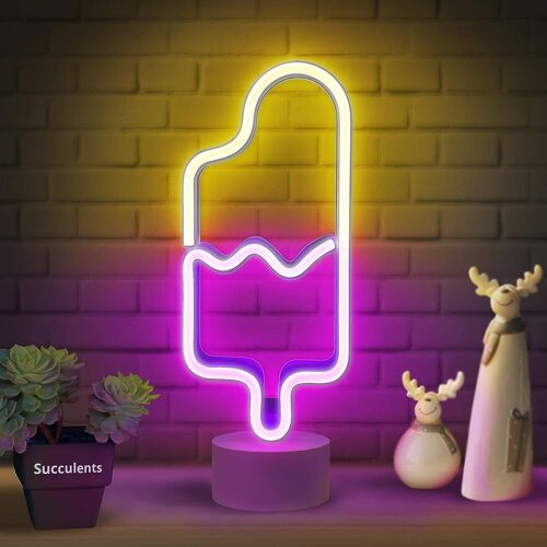 Lampe néon Popsicle pour décoration de chambre ¿ Veilleuse de table alimentée par USB/batterie ¿ Cadeau idéal pour enfants et crèches
