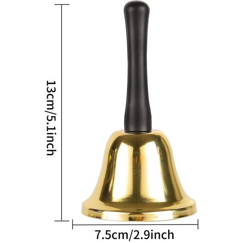 Cloche À Main Polyvalente Pour L'école, L'hôtel, Les Événements Et La Décoration - Fer Durable Avec Manche En Bois, Son Clair, Finition Argentée