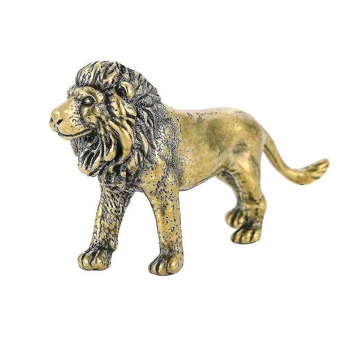 Élégante figurine de lion en laiton pour décoration de bureau ¿ Statue de prospérité, lion sauvage doré, taille compacte, durable