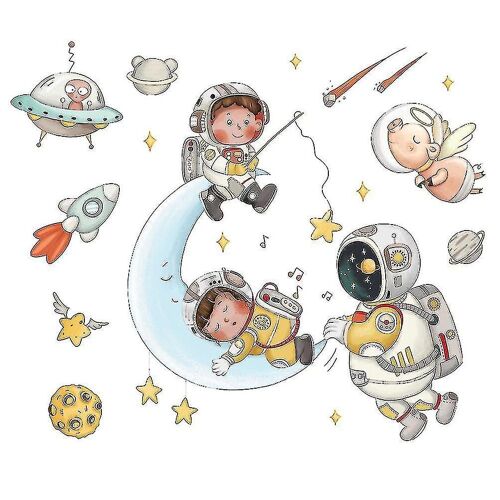 Autocollants muraux d'astronautes charmants - Décoration amusante en PVC pour la maison, le bureau, l'école et le dortoir - Faciles à appliquer et à retirer